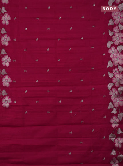 Semi raw silk saree dark pink with embroidery buttas and embriodery border