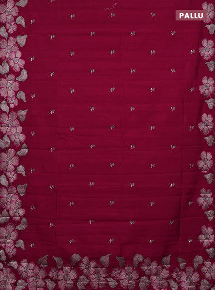 Semi raw silk saree dark pink with embroidery buttas and embriodery border