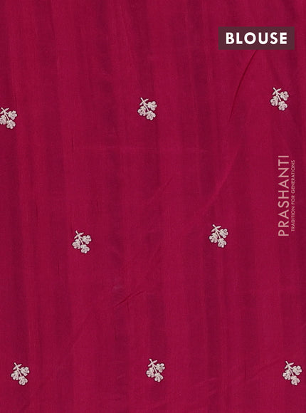 Semi raw silk saree dark pink with embroidery buttas and embriodery border