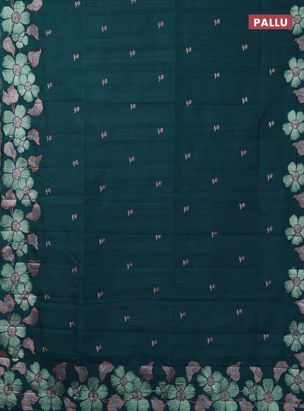 Semi raw silk saree peacock blue with embroidery buttas and embriodery border