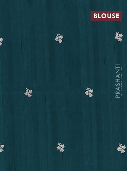 Semi raw silk saree peacock blue with embroidery buttas and embriodery border