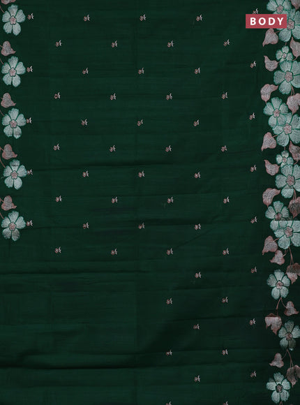Semi raw silk saree green with embroidery buttas and embriodery border