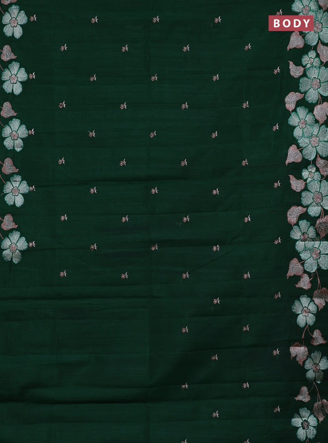 Semi raw silk saree green with embroidery buttas and embriodery border
