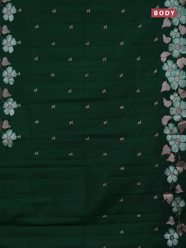 Semi raw silk saree green with embroidery buttas and embriodery border
