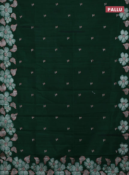Semi raw silk saree green with embroidery buttas and embriodery border