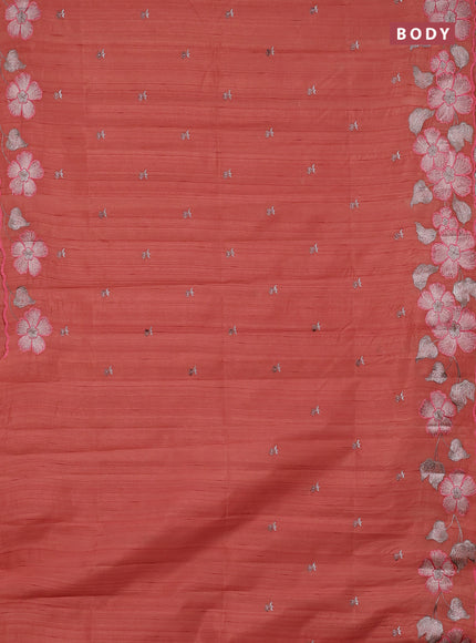 Semi raw silk saree rust shade with embroidery buttas and embriodery border