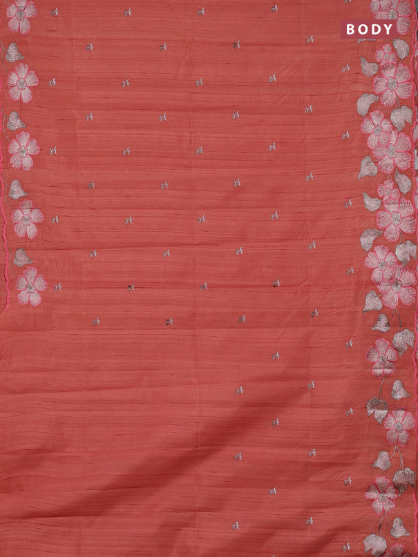 Semi raw silk saree rust shade with embroidery buttas and embriodery border