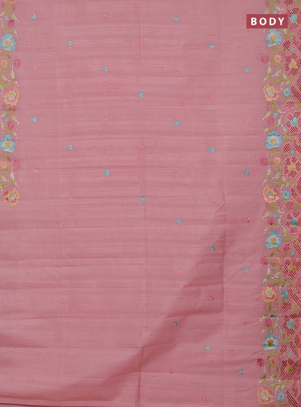 Semi raw silk saree peach shade with embroidery buttas and embriodery border