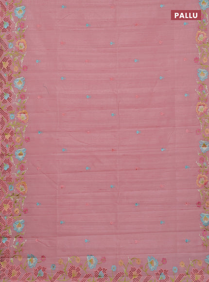 Semi raw silk saree peach shade with embroidery buttas and embriodery border