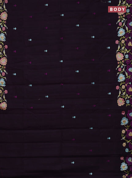 Semi raw silk saree deep purple with embroidery buttas and embriodery border