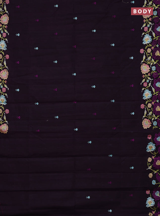 Semi raw silk saree deep purple with embroidery buttas and embriodery border