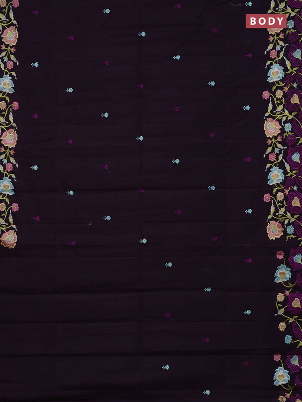 Semi raw silk saree deep purple with embroidery buttas and embriodery border