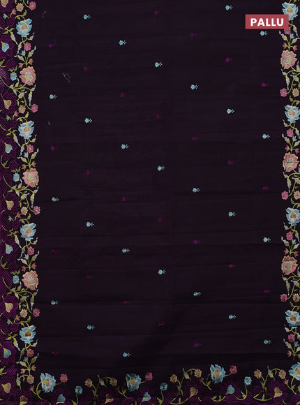Semi raw silk saree deep purple with embroidery buttas and embriodery border