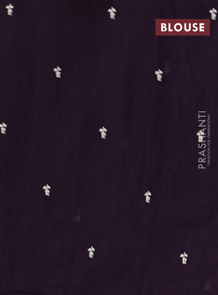 Semi raw silk saree deep purple with embroidery buttas and embriodery border