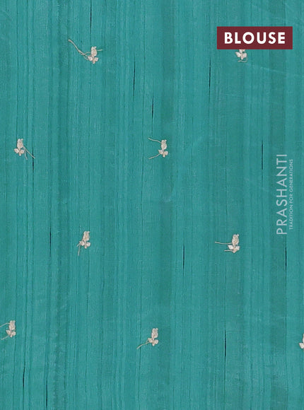 Semi raw silk saree teal blue shade with embroidery buttas and embriodery border