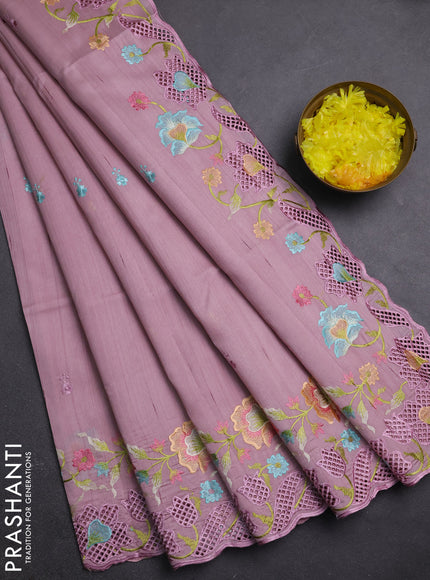 Semi raw silk saree pastel pink with embroidery buttas and embriodery border