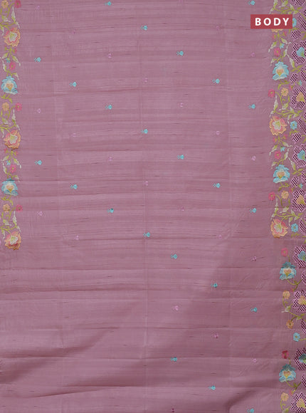 Semi raw silk saree pastel pink with embroidery buttas and embriodery border