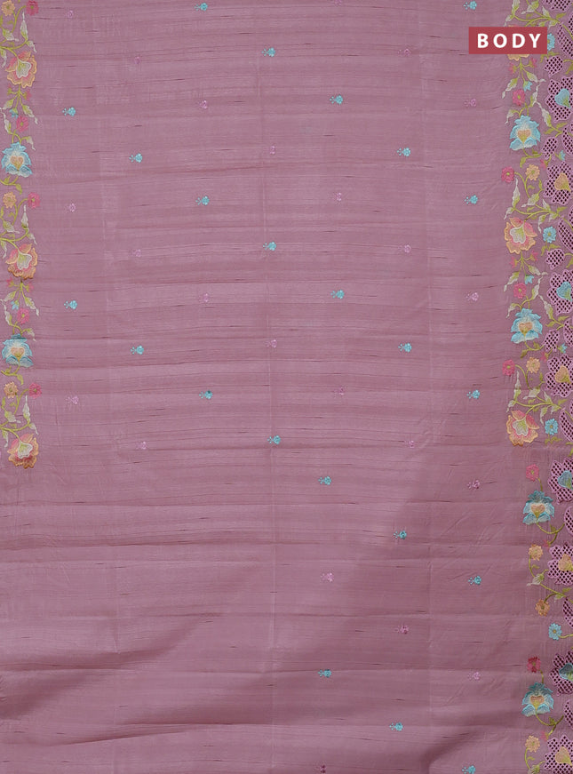 Semi raw silk saree pastel pink with embroidery buttas and embriodery border