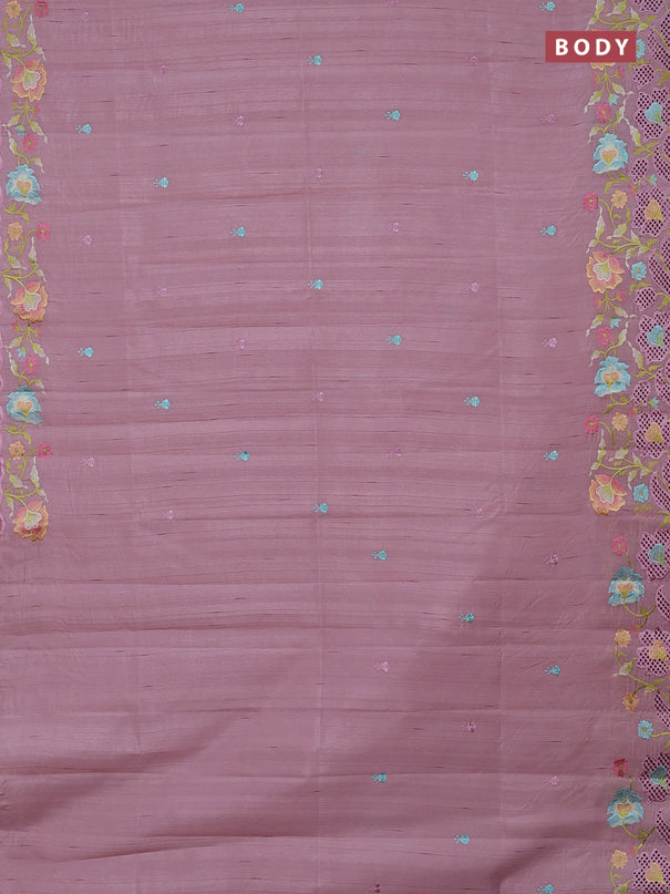 Semi raw silk saree pastel pink with embroidery buttas and embriodery border