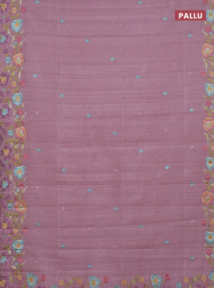 Semi raw silk saree pastel pink with embroidery buttas and embriodery border