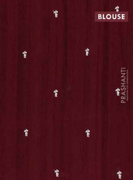 Semi raw silk saree deep maroon with embroidery buttas and embriodery border