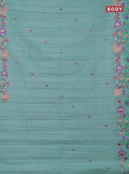 Semi raw silk saree pastel blue with embroidery buttas and embriodery border