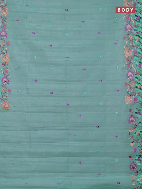Semi raw silk saree pastel blue with embroidery buttas and embriodery border