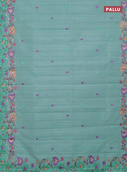 Semi raw silk saree pastel blue with embroidery buttas and embriodery border