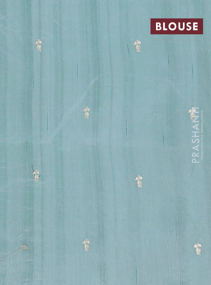 Semi raw silk saree pastel blue with embroidery buttas and embriodery border