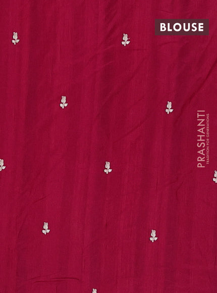 Semi raw silk saree dark pink with embroidery buttas and embriodery border