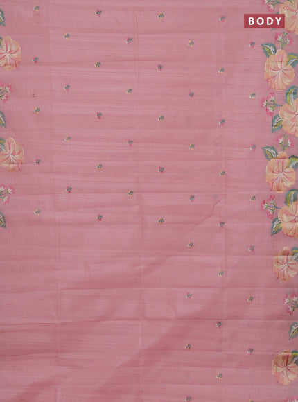 Semi raw silk saree peach shade with embroidery buttas and embriodery border