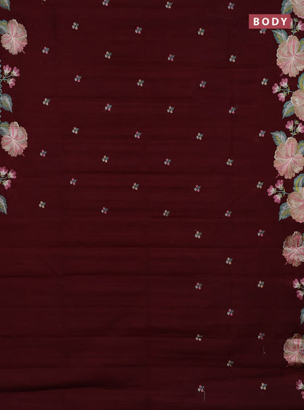 Semi raw silk saree deep purple with embroidery buttas and embriodery border