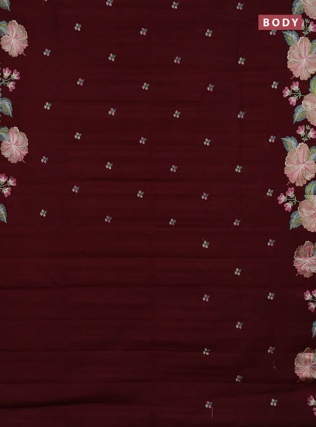 Semi raw silk saree deep purple with embroidery buttas and embriodery border