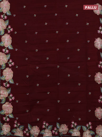Semi raw silk saree deep purple with embroidery buttas and embriodery border