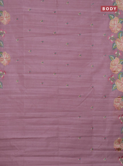 Semi raw silk saree pastel pink with embroidery buttas and embriodery border