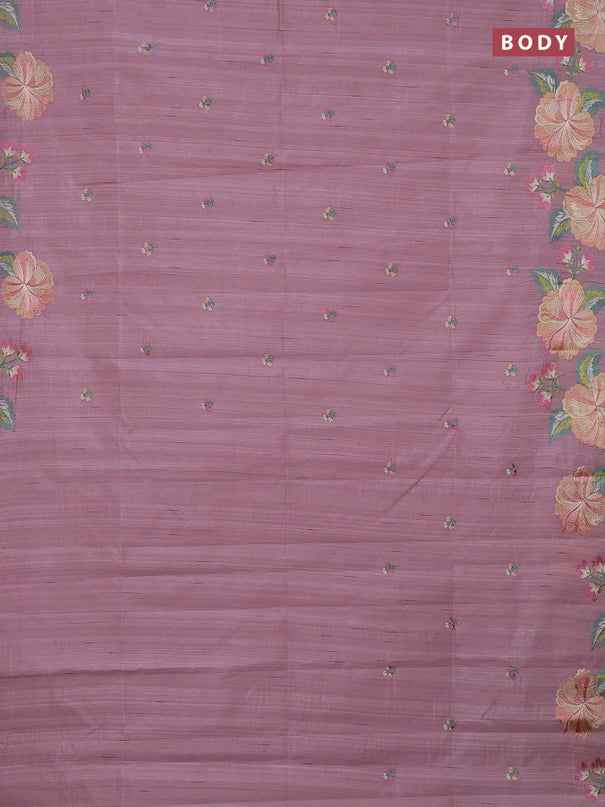 Semi raw silk saree pastel pink with embroidery buttas and embriodery border