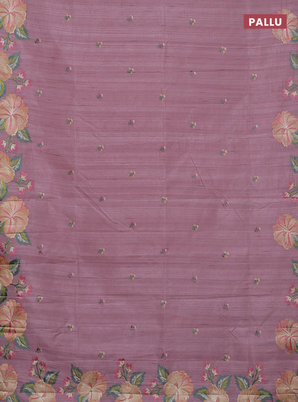 Semi raw silk saree pastel pink with embroidery buttas and embriodery border