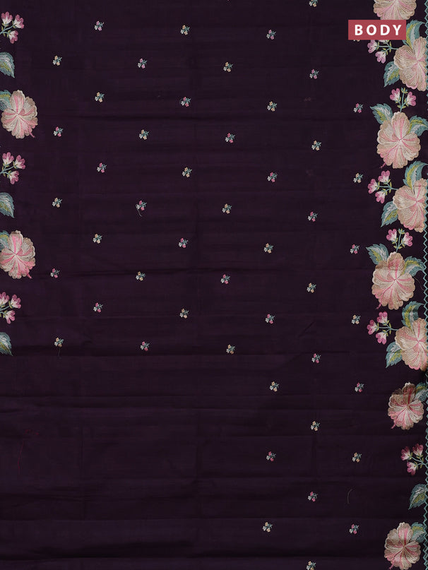 Semi raw silk saree deep purple with embroidery buttas and embriodery border