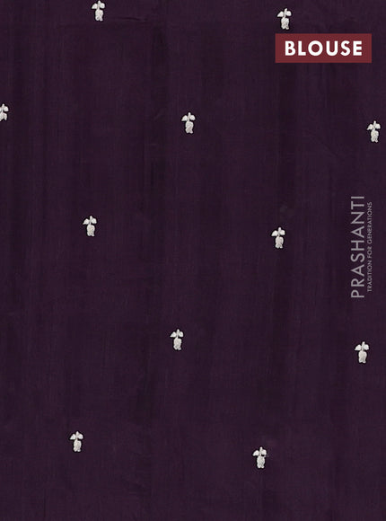 Semi raw silk saree deep purple with embroidery buttas and embriodery border