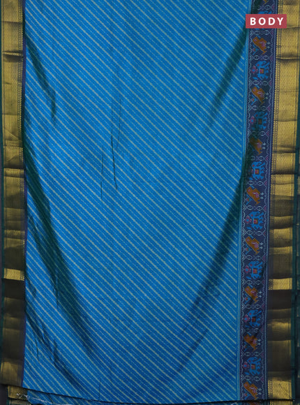 Semi tussar saree cs blue and bottle green with allover leheriya weaves and zari woven border