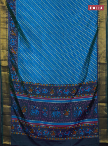 Semi tussar saree cs blue and bottle green with allover leheriya weaves and zari woven border