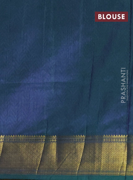 Semi tussar saree cs blue and bottle green with allover leheriya weaves and zari woven border