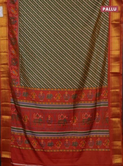 Semi tussar saree mehendi green and rustic shade with allover leheriya weaves and zari woven border