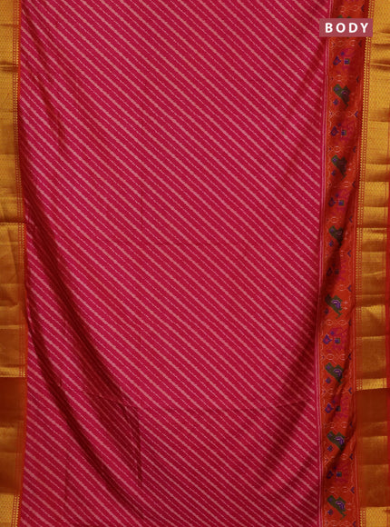 Semi tussar saree pink and rustic orange with allover leheriya weaves and zari woven border