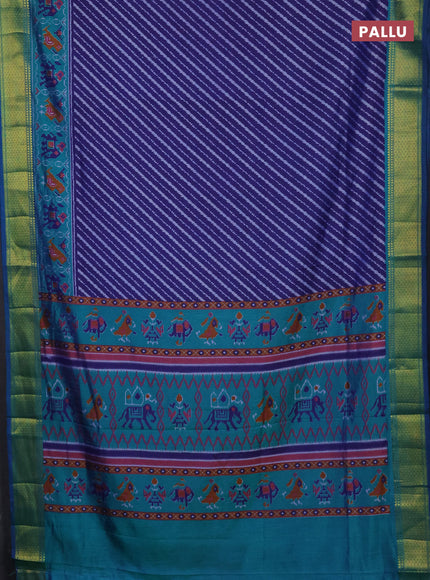 Semi tussar saree navy blue and teal green with allover patola prints and zari woven border