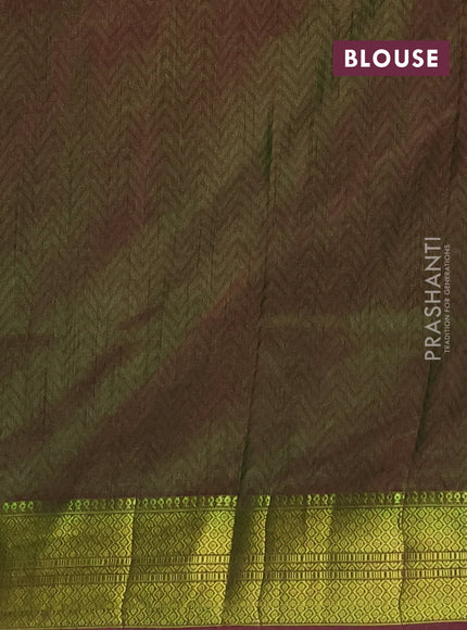 Semi tussar saree dark pink and dual shade of green with allover patola prints and zari woven border