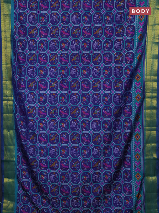 Semi tussar saree navy blue and teal green with allover patola prints and zari woven border