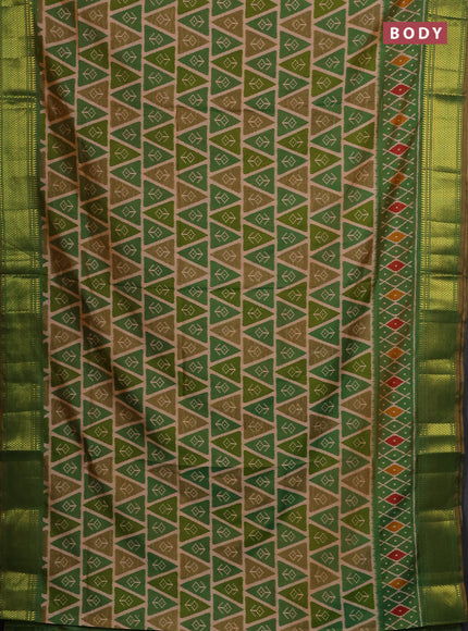 Semi tussar saree peach shade and light green with allover ikat prints and zari woven border