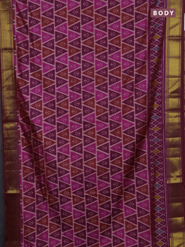 Semi tussar saree purple and pink with allover ikat prints and zari woven border