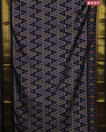 Semi tussar saree grey and black with allover ikat prints and zari woven border